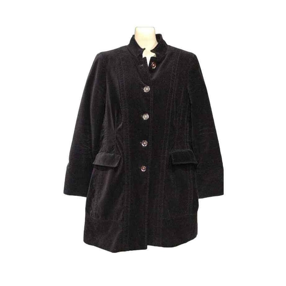 Chico's Velour‎ Fully Lined Coat with Flap Covered Pockets, Black, Sz 1 (8)